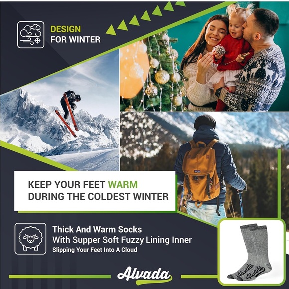 Alvada Gray Thermal Socks unisex fuzzy interior cushion NWT - Picture 5 of 5